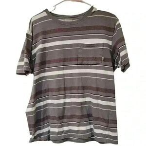 Vans Men's Gray/White/Purple & Brown Color Striped Cotton T-Shirt